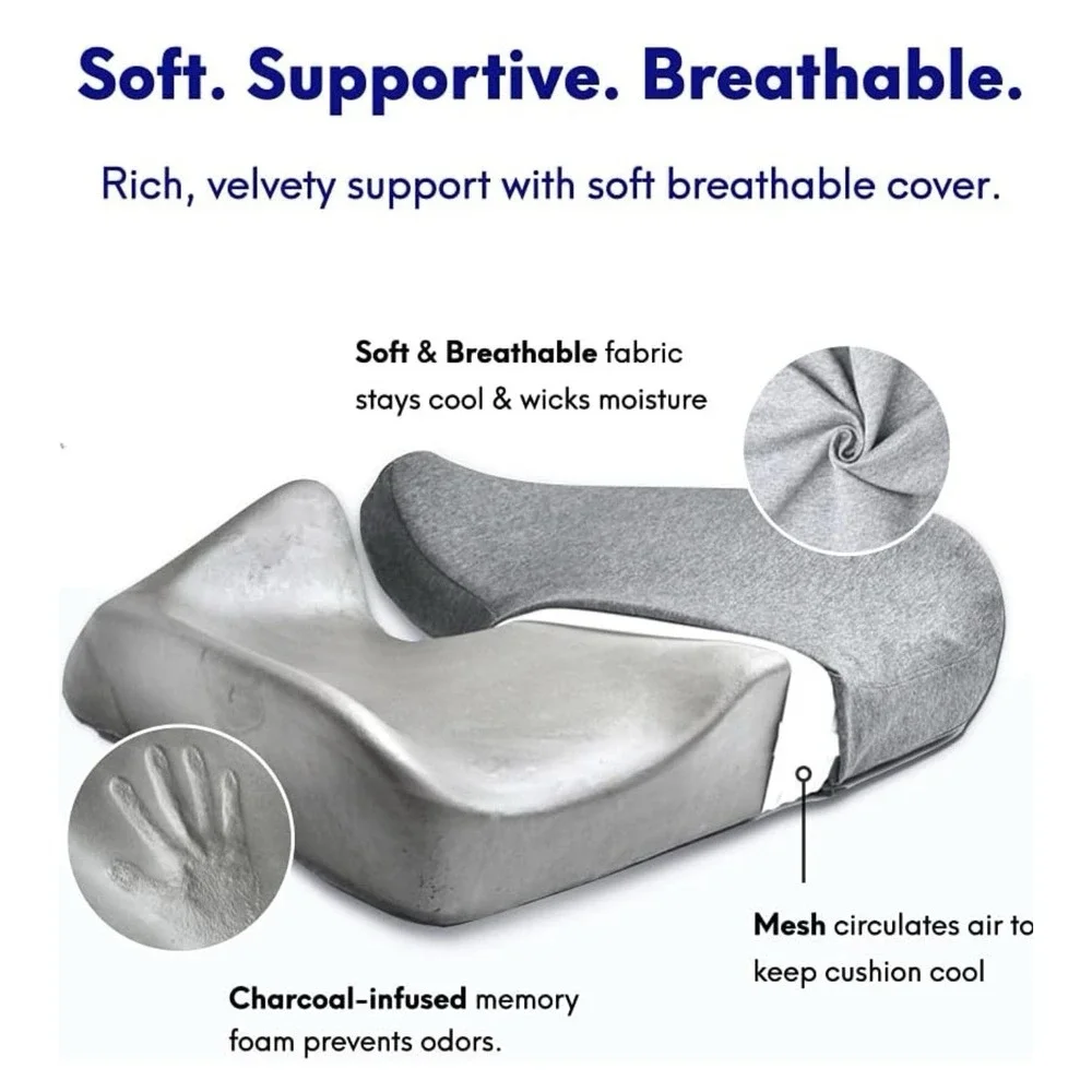 Cushion Lab Pressure Relief Seat Cushion Black Memory Foam Coccyx Tailbone Hip